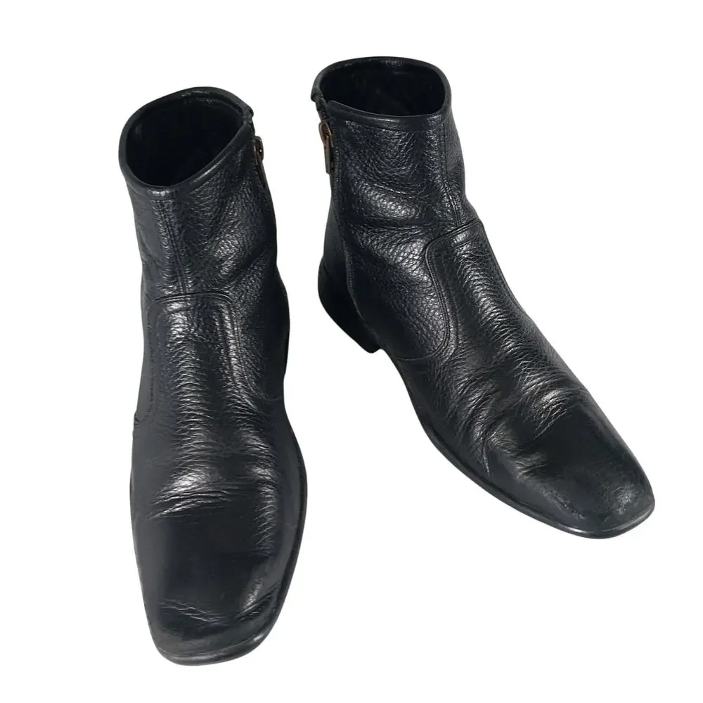ALFARO! COLOMBIAN MADE BLACK GENUINE LEATHER NIPPED TOE ZIPPER BOOTS! SZ 7.5M